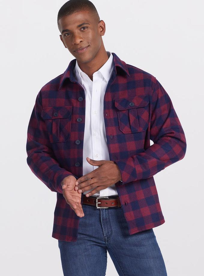 Woolx Burlington Jacket - Cranberry Navy Checkered Same Day Delivery