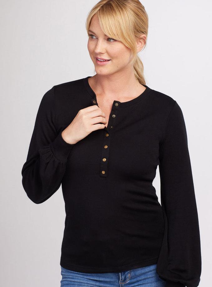 Woolx Charlotte Puff Sleeve Top - Black Best Seller