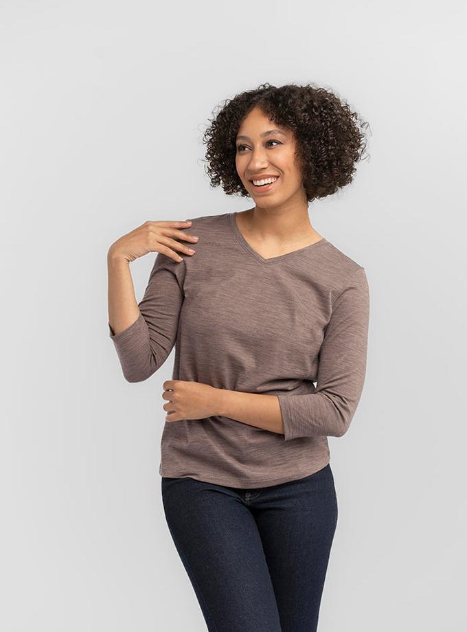 Woolx Elena V Neck - Simply Taupe Best Seller