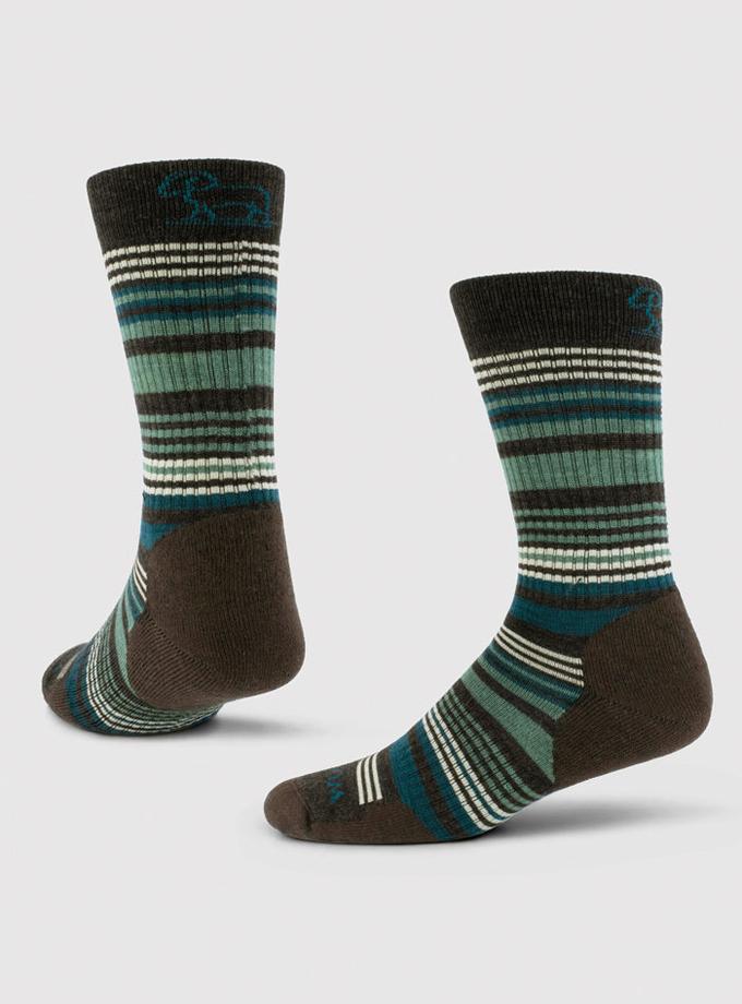 Woolx Everyday Crew Socks Light Cushion - French Roast Stripe New Arrival