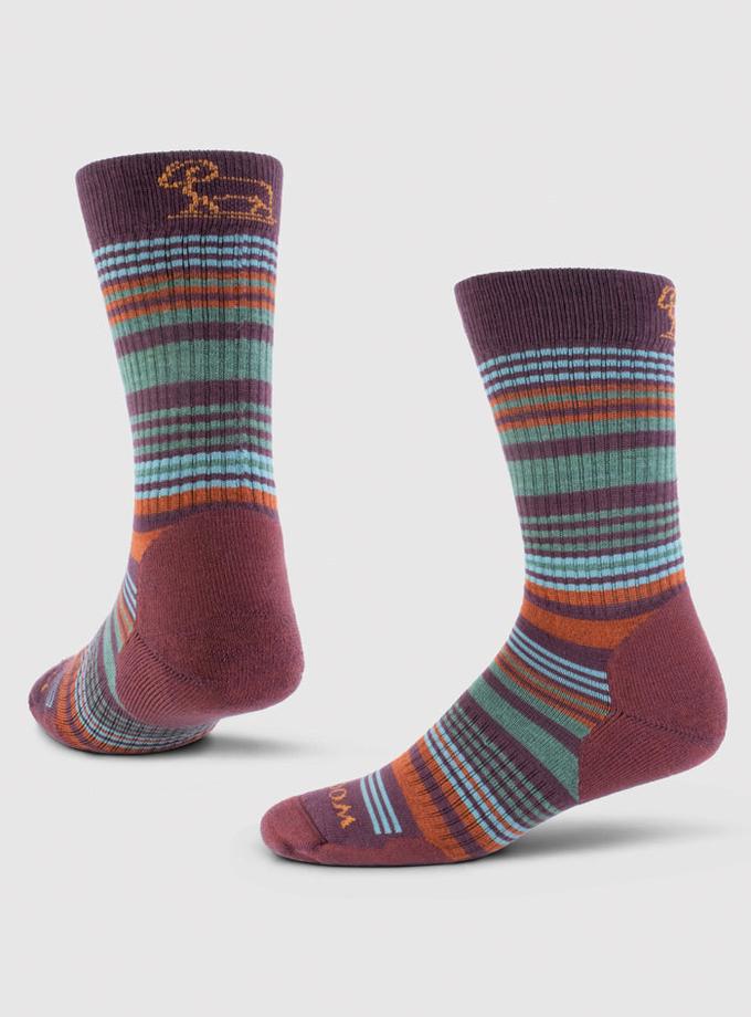 Woolx Everyday Crew Socks Light Cushion - Windsor Wine Stripe Best Buy