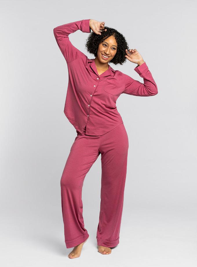 Woolx Harper FeatherTouch® Pajama Set - Red Violet New Arrival