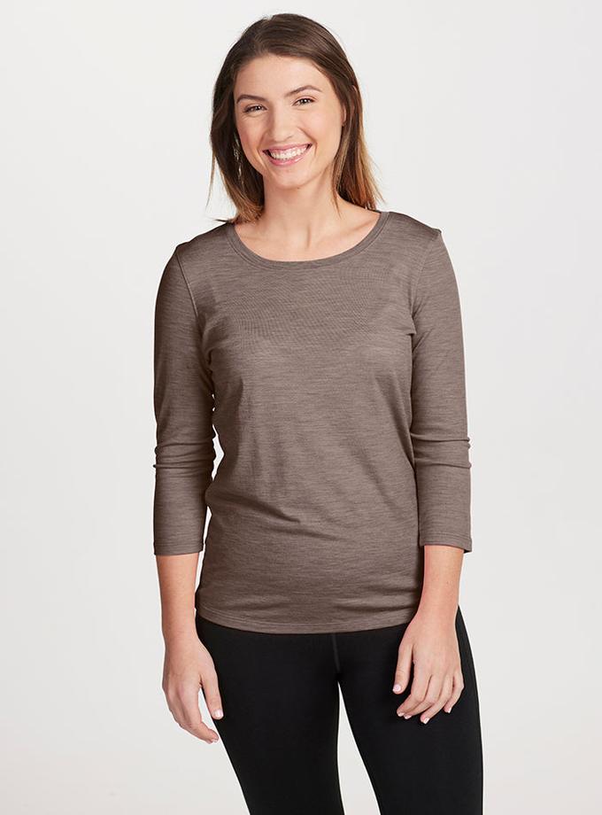 Woolx Jenny 3/4 Sleeve Crew Neck - Simply Taupe Same Day Delivery