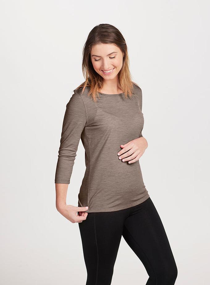 Woolx Jenny 3/4 Sleeve Crew Neck - Simply Taupe Same Day Delivery