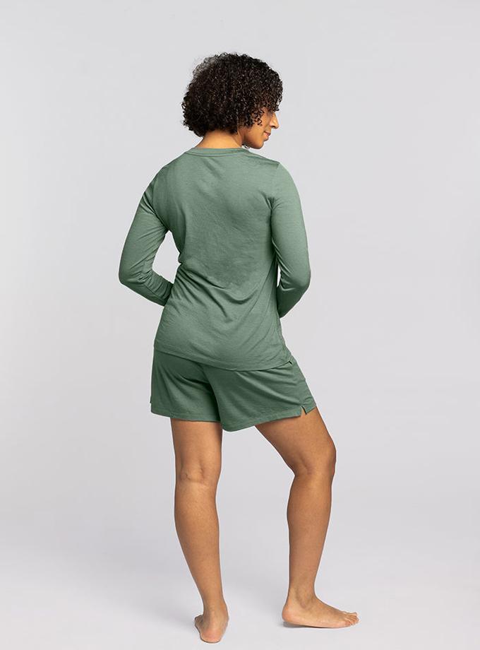 Woolx Lily V Neck Lounge Top - Duck Green On Sale