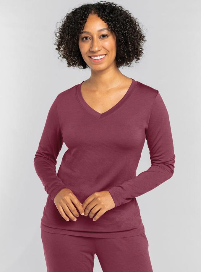 Woolx Lily V Neck Lounge Top - Wild Ginger On Sale