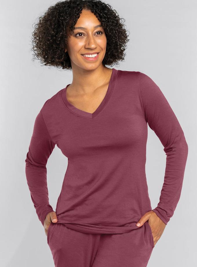 Woolx Lily V Neck Lounge Top - Wild Ginger On Sale