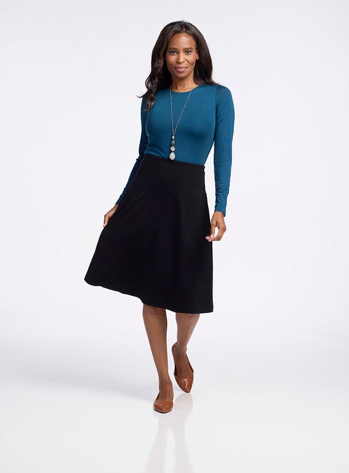 Woolx Marilyn Flowy Midi Skirt - Black Free shipping