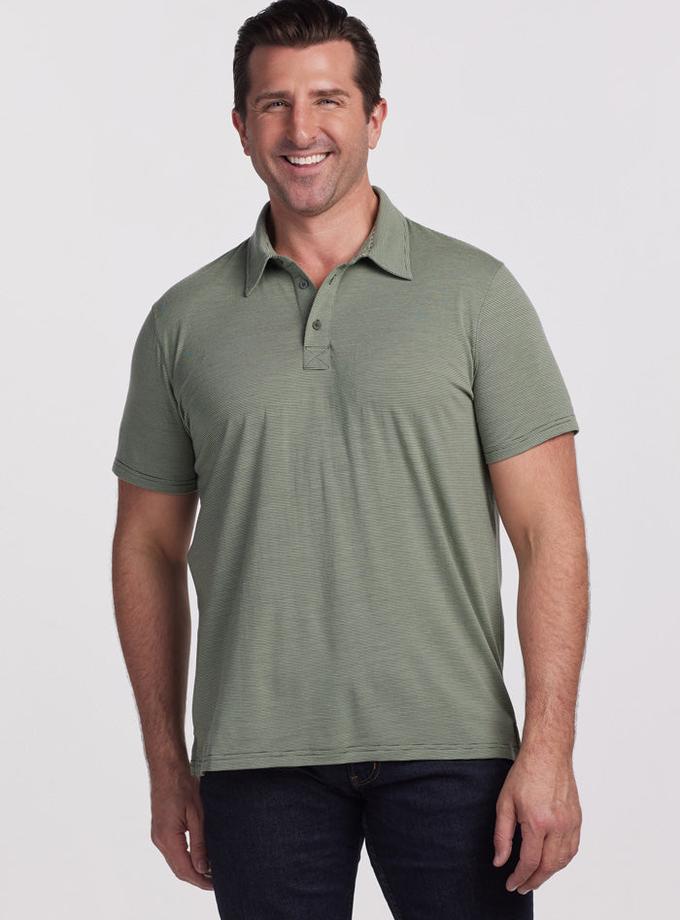 Woolx Preston Polo - Striped - Fern Stripe For Sale