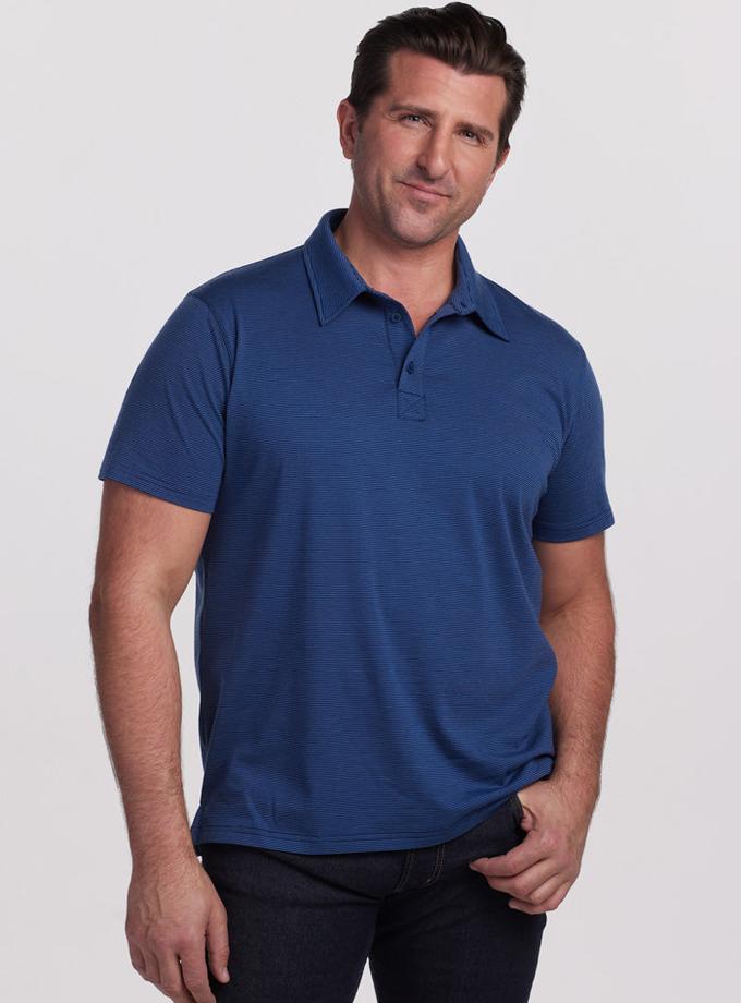 Woolx Preston Polo - Striped - Midnight Sky Stripe On Sale