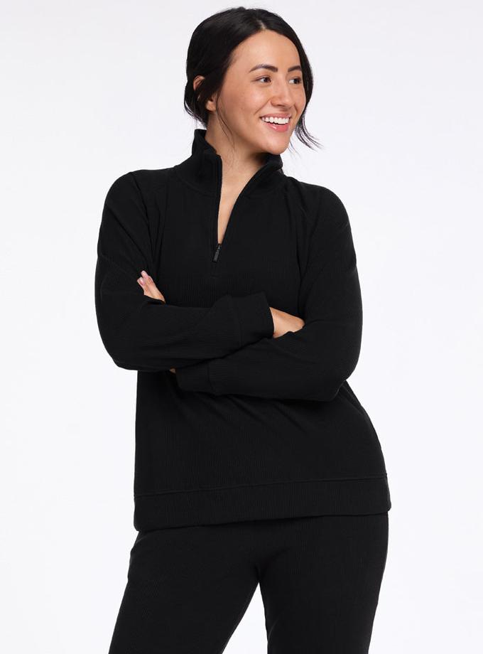 Woolx Quinn Ribbed 1/4 Zip - Black Best Seller