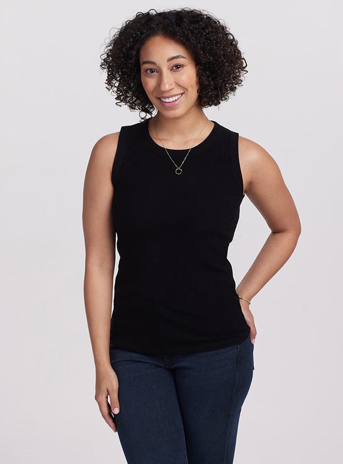 Woolx Raegan Ribbed Tank Top - Black Free shipping