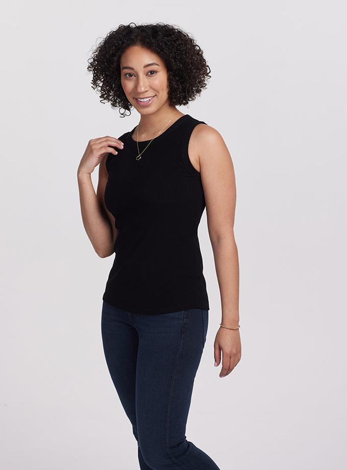 Woolx Raegan Ribbed Tank Top - Black Free shipping