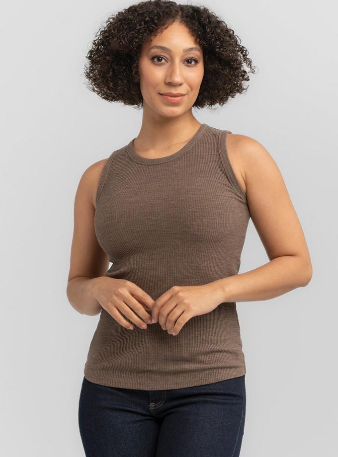 Woolx Raegan Ribbed Tank Top - Simply Taupe New Arrival