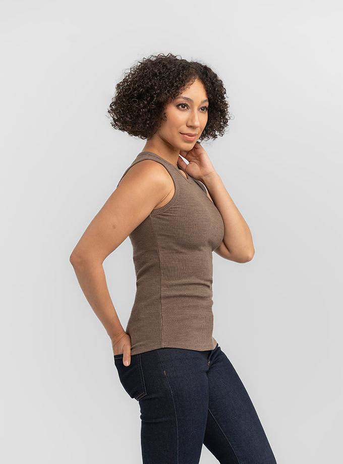 Woolx Raegan Ribbed Tank Top - Simply Taupe New Arrival