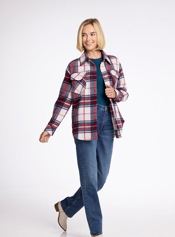 Woolx Sawyer Shacket - Frozen Cranberry Plaid New Arrival