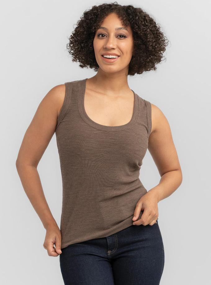 Woolx Sloane Ribbed Tank - Simply Taupe New Arrival